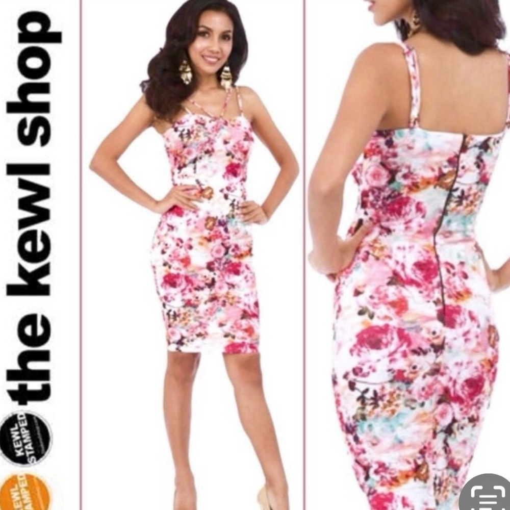 NWT THE KEWL SHOP PINK FLORAL BANDAGE DRESS SIZE S